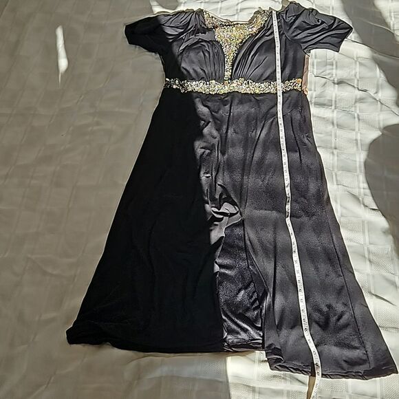 Rianna Couture Women's Formal Beaded Maxi Dress With Front Slit Size 16 Black - Picture 11 of 16